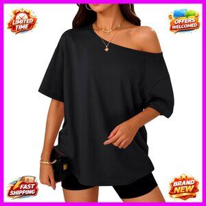 Oversized Off Shoulder T-Shirt Soft Stretch Fabric Casual Summer Top